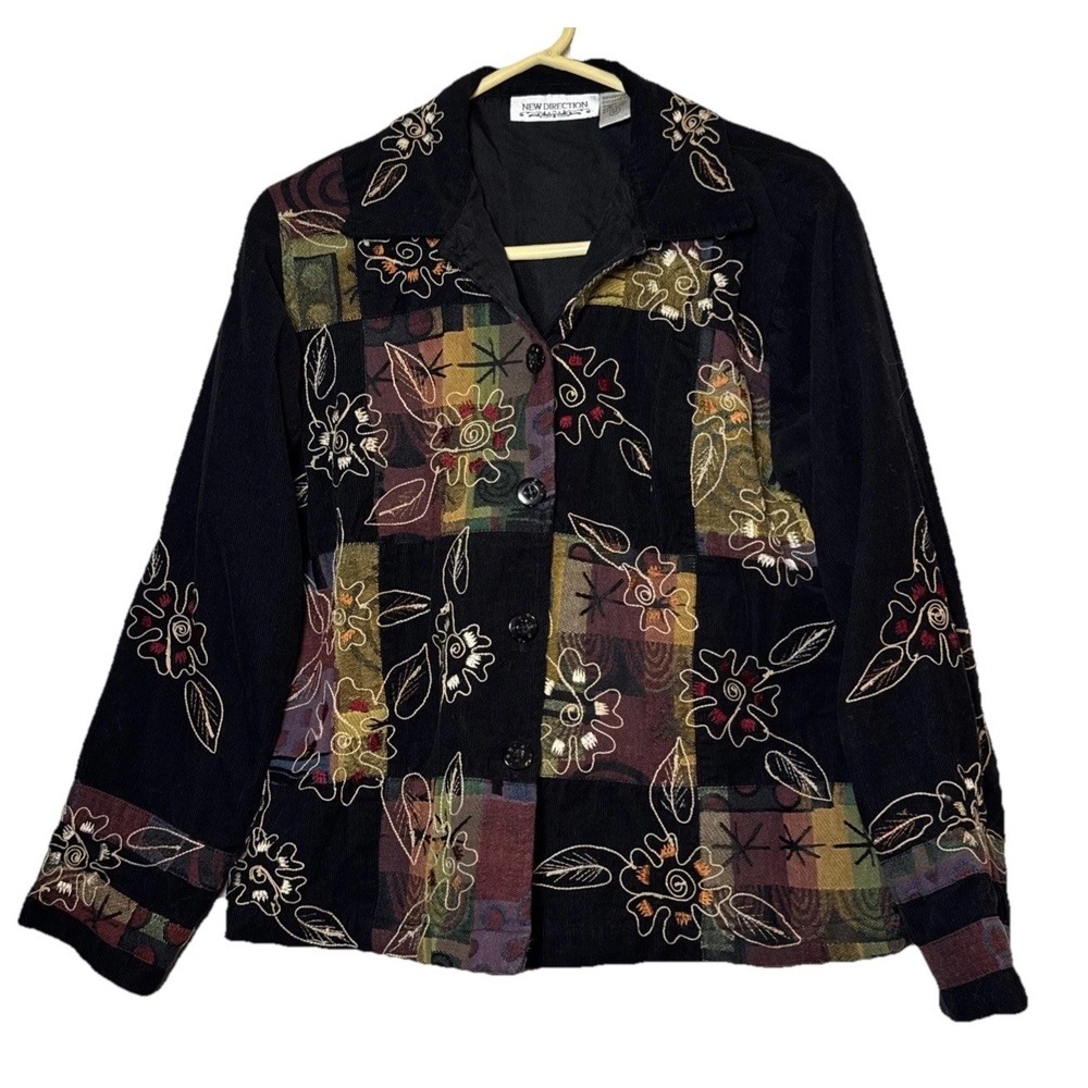 New Direction Womens Patchwork Embroidered Jacket Size M Lined Boho Floral India